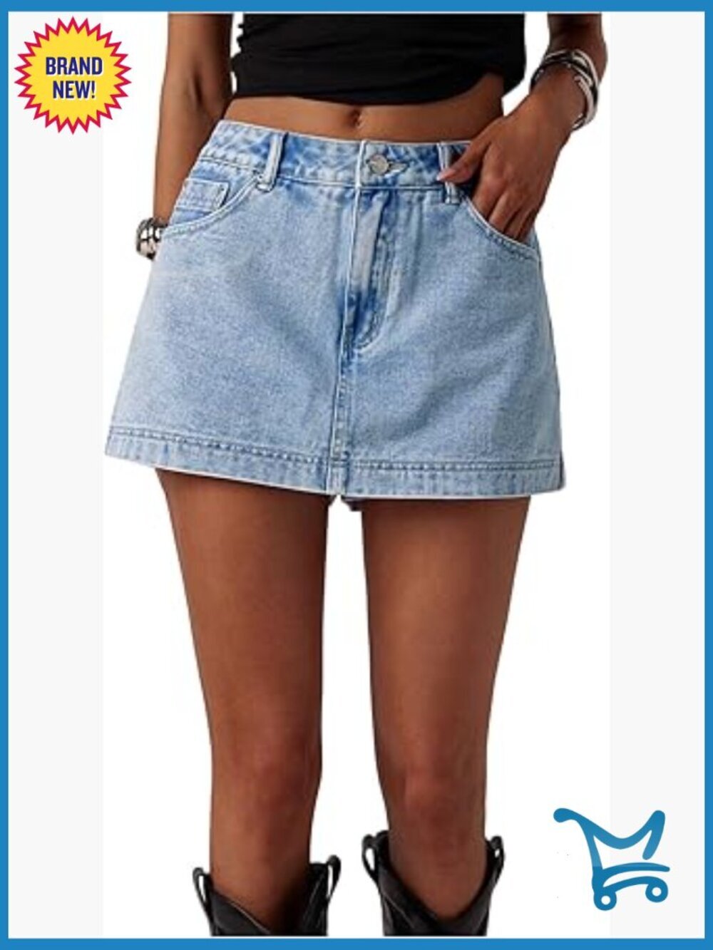Y2K Denim Skort with Zipper Front and Pockets
